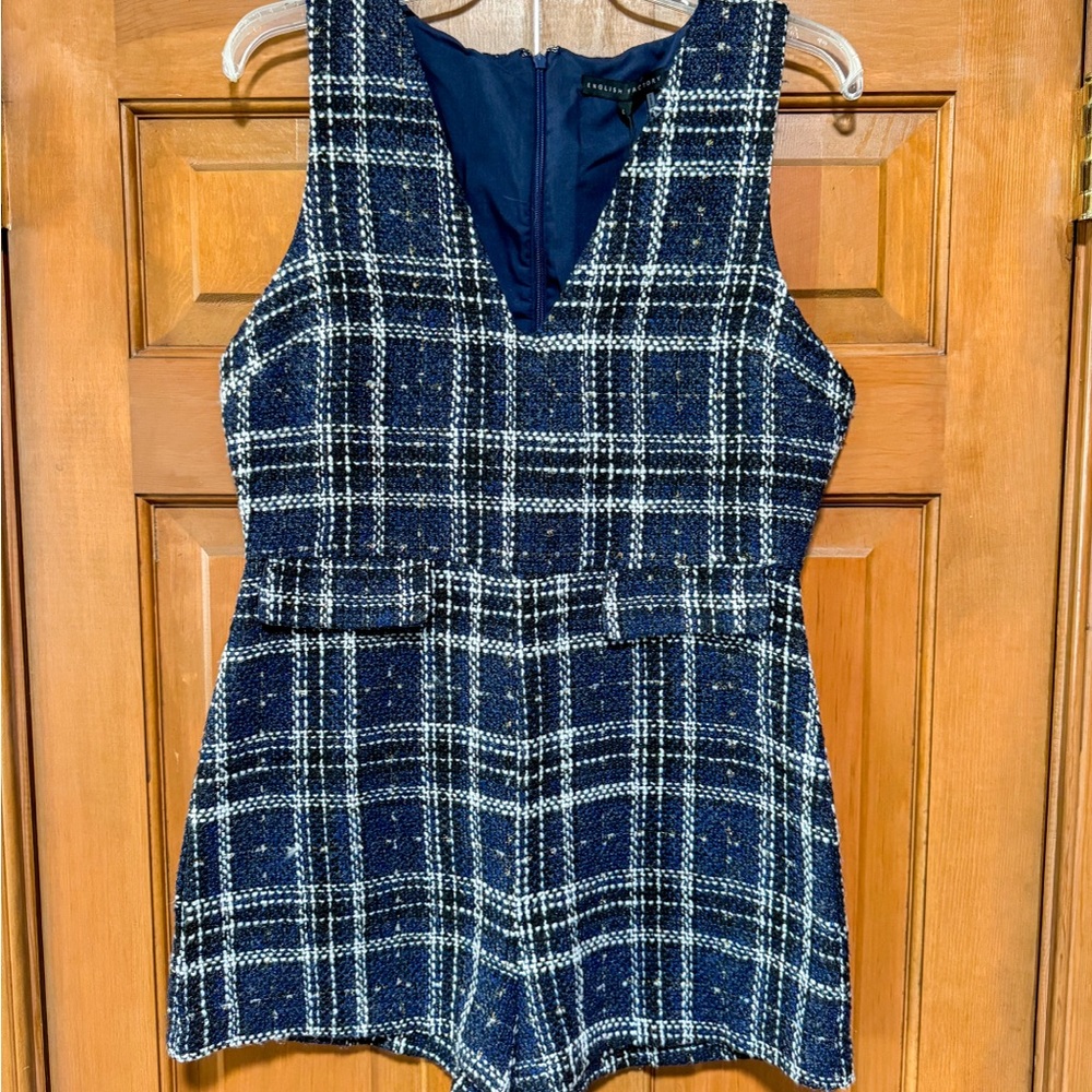 English Factory Plaid Sleeveless Romper